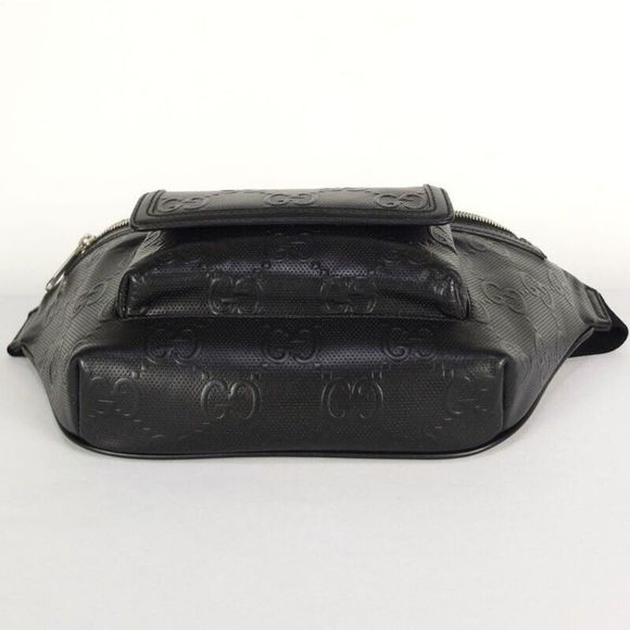 GUCCI GG Emboss Belt Bag Black Leather Bum Bag - Picture 3 of 10